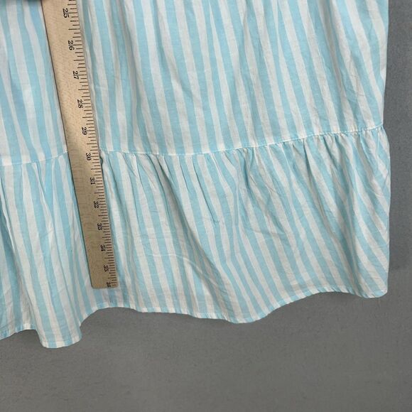 tyler boe Dress Womens Medium Blue White Striped Linen Tiered Coastal Preppy - Picture 12 of 13